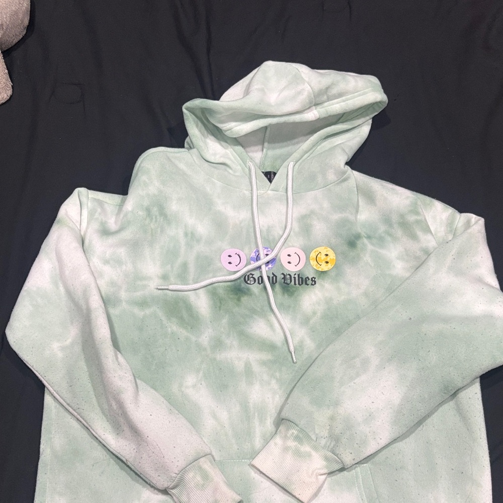 Mint Green Tie-Dye Hoodie with Graphic